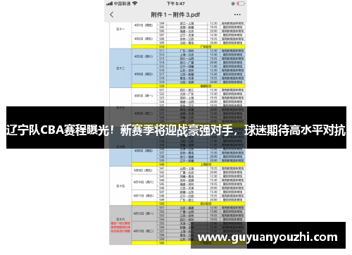 辽宁队CBA赛程曝光！新赛季将迎战豪强对手，球迷期待高水平对抗